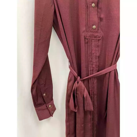 Banana Republic Tie Waist Button Shirt Dress Magenta - Picture 6 of 7